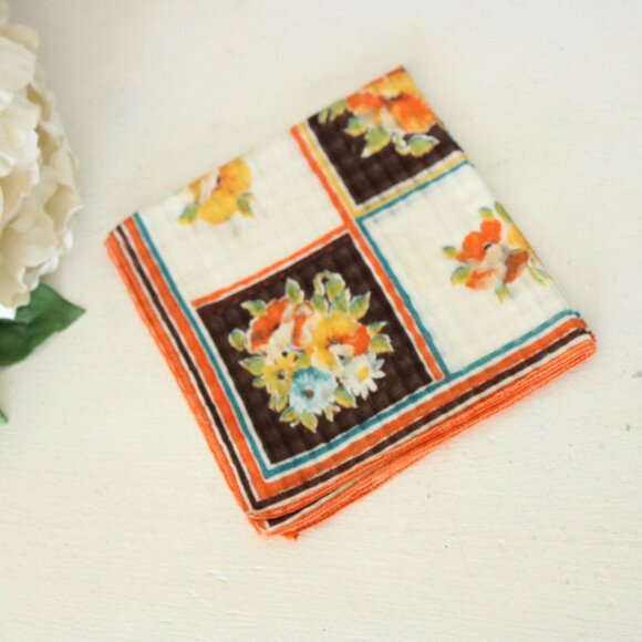 Vintage Handkerchief, Autumn Wildflower Floral Print Cotton Hankie - Picture 2 of 10